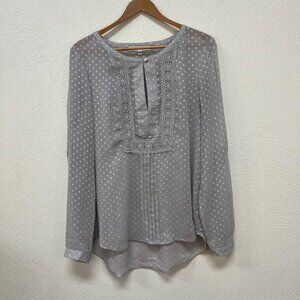 Daniel Rainn Womens Polkadot Gray Textured Sheer 3/4 Sleeve Blouse sz Large